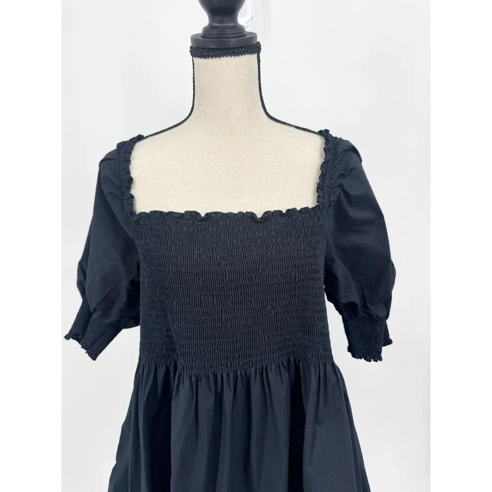 Hill House Home Nap Dress Women XL Black Smocked Puff Sleeve Mini Dress